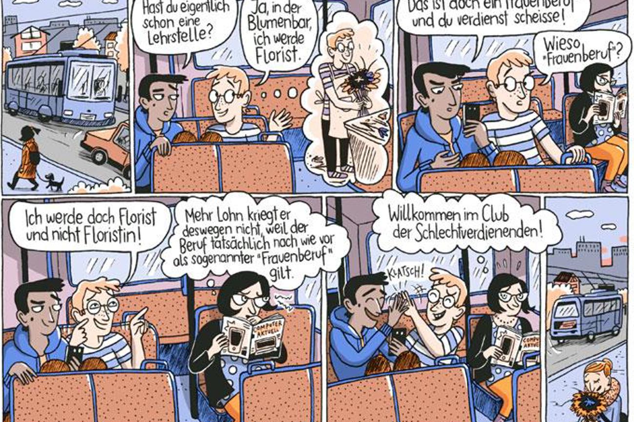 Comic «Let's Talk About Gender»: Die Illustratorin Kati Rickenbach zum Thema «Gender» bei der Berufswahl.