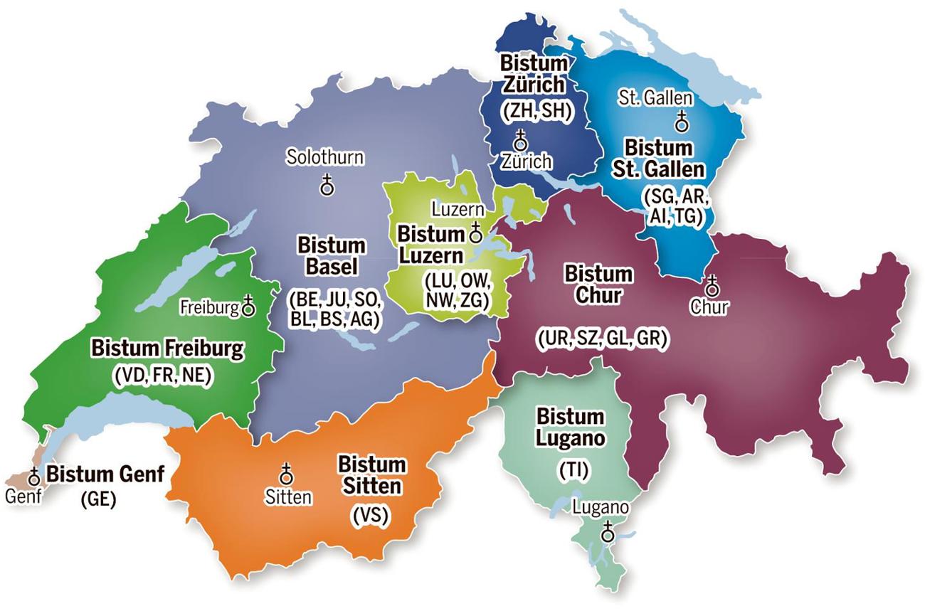 Die Neuaufteilung der Bistümer sorgt seit Jahren für Diskussionsstoff. Hier gezeigt die Variante der Bischofskonferenz von 1986. | Grafik: «Schweiz am Sonntag»